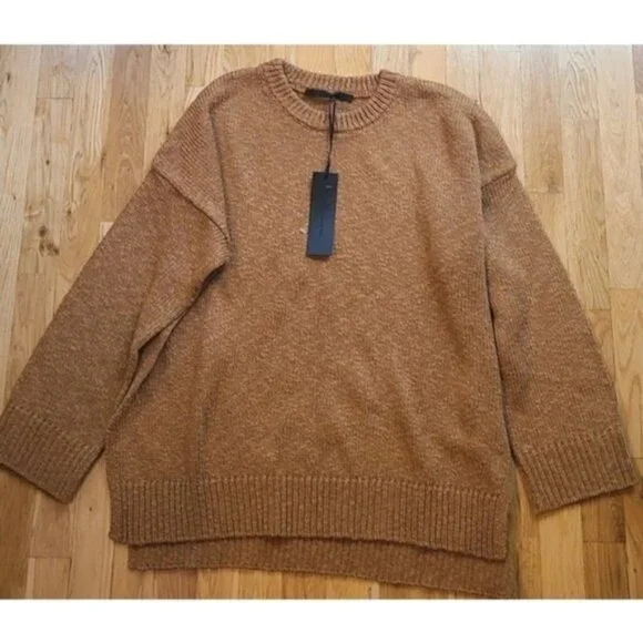 🆕️ Jenni Kayne Cruise Boyfriend Sweater Brown Chunky Linen Blend XL Mimimalist